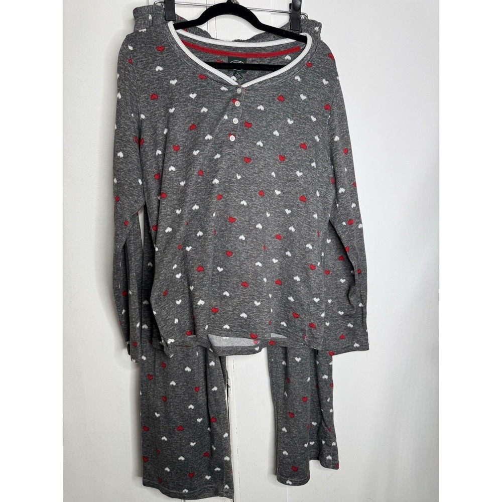 Laura Ashley Heart Print Knit Pajama Set Women XL Sleepwear Henley loungewear